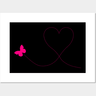 pink heart  butterfly Posters and Art